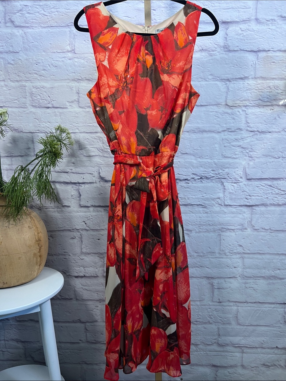 Eliza J Floral Sleeveless Belted Fit & Flare Midi Dress | Elegant Wedding Guest